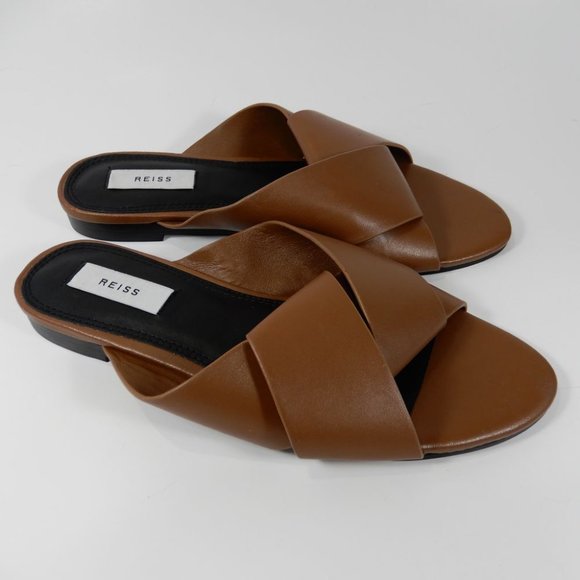 Reiss Brooke Slide Flat SANDALS Size 38 7.5 Brown Leather NEW $225 - Picture 4 of 15